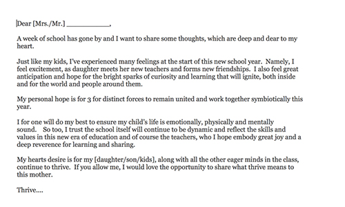 Letter To My Kids Teacher